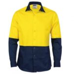 Hi-Vis Cool Breeze Food Industry Cotton Shirt (Long Sleeve) - Yellow/Navy