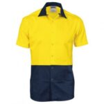 Hi-Vis Cool Breeze Food Industry Cotton Shirt (Short Sleeve) - Yellow/Navy