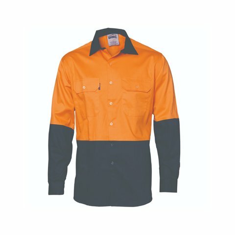Hi-Vis Two Tone Orange & Navy Cool-Breeze Cotton Long Sleeve Shirt
