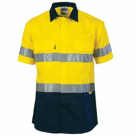 Hi-Vis Cool-Breeze Cotton Shirt with Day/Night Tape (Short Sleeves) - Yellow