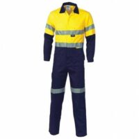 Hi-Vis Two Tone Cotton Coveralls with Day/Night Tape - Yellow